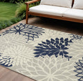 9 X 12 Gray Ivory And Navy Blue Floral Indoor Outdoor Area Rug