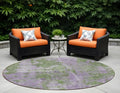 8' Round Green And Purple Round Abstract Washable Non Skid Indoor Outdoor Area Rug