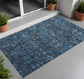 3' X 5' Blue And Black Floral Washable Non Skid Indoor Outdoor Area Rug