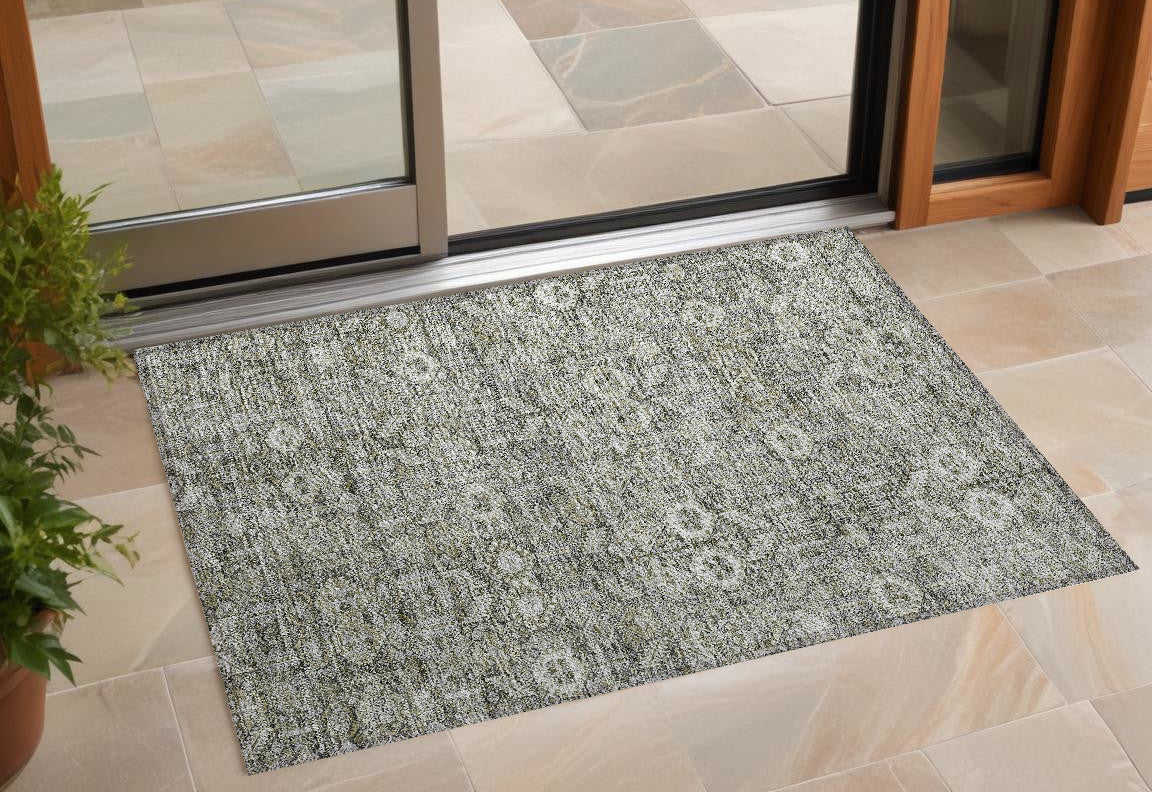 2' X 3' Cream And Tan Floral Washable Non Skid Indoor Outdoor Area Rug