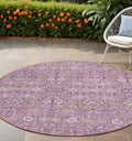 8' Round Lavender And Ivory Round Floral Washable Non Skid Indoor Outdoor Area Rug