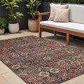 10' X 14' Red And Dark Blue Floral Washable Non Skid Indoor Outdoor Area Rug