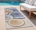 8' Runner Beige Blue And Gold Faux Bois Washable Non Skid Indoor Outdoor Runner Rug