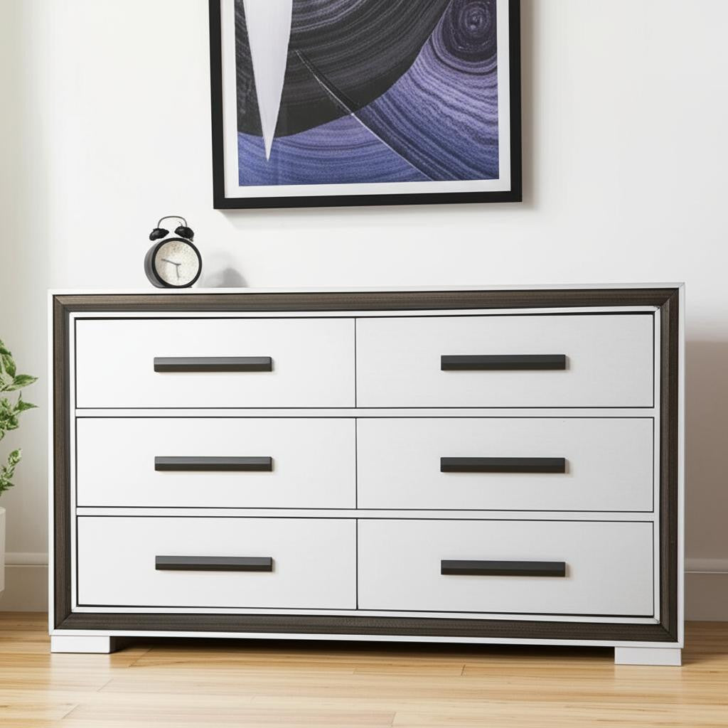 60 Gray And Black Wood Six Drawer Double Dresser