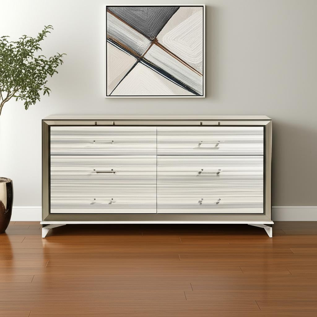 64 White And Silver Wood Six Drawer Double Dresser