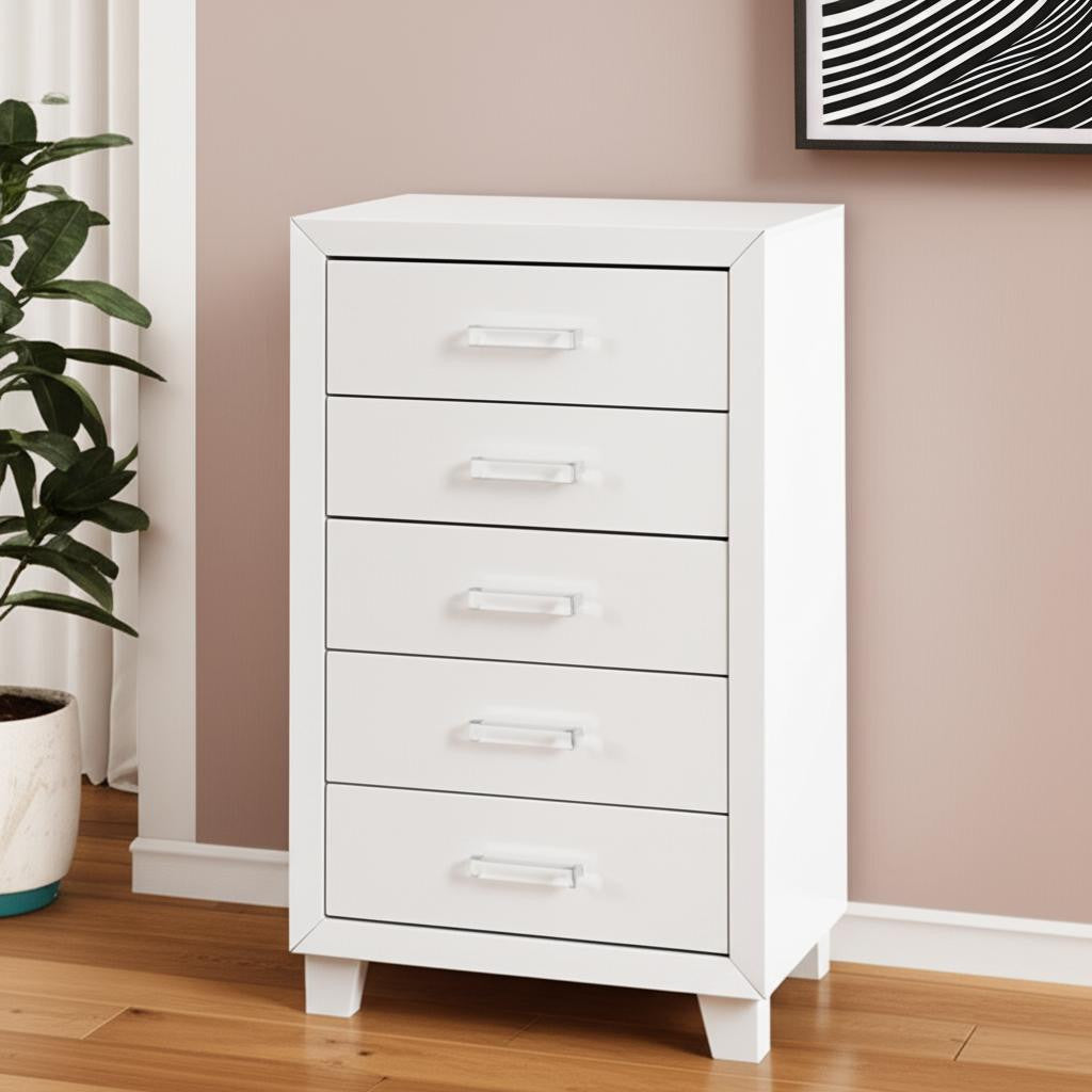 49 White Wood Five Drawer Dresser