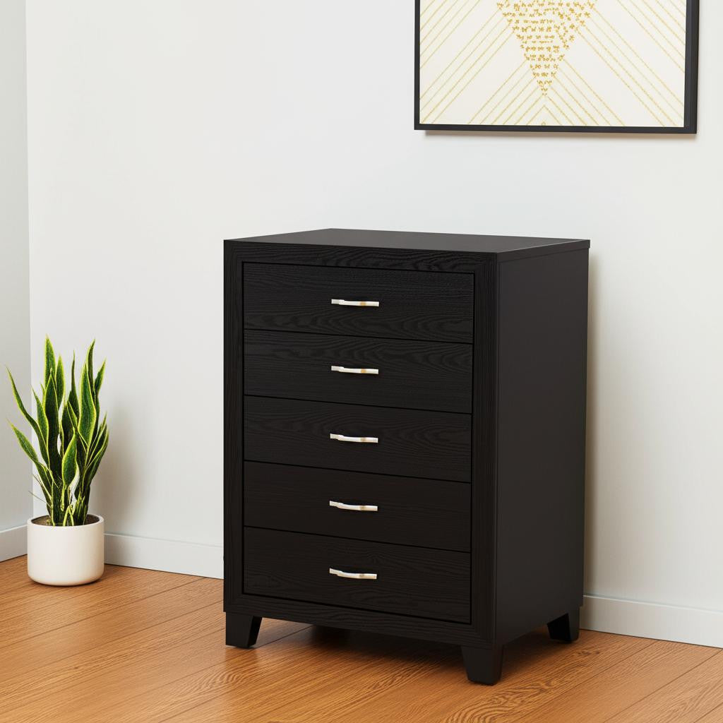 49 Black Wood Five Drawer Dresser