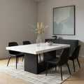 70 White and Black Faux Marble and Wood Pedestal Base Dining Table