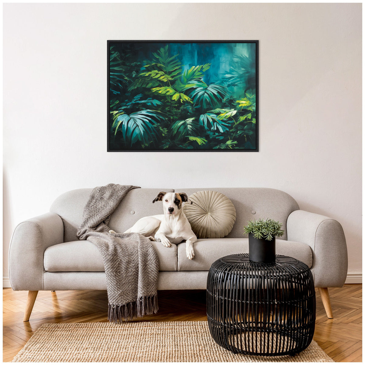 Sylvie Midnight Tropics Lush Landscape Framed Canvas by The Creative Bunch Studio