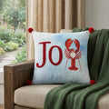 18 Blue White And Red Lobster Joy Throw Pillow with Embroidery