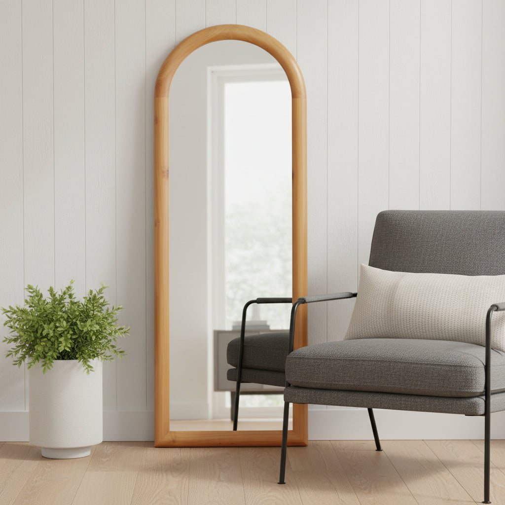 66 Natural Solid Wood Arch Framed Full Length Mirror