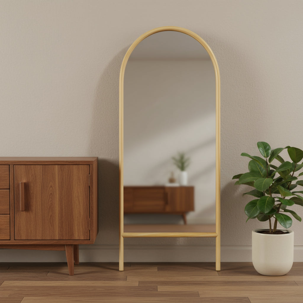 71 Natural Solid Wood Arch Freestanding Framed Full Length Mirror