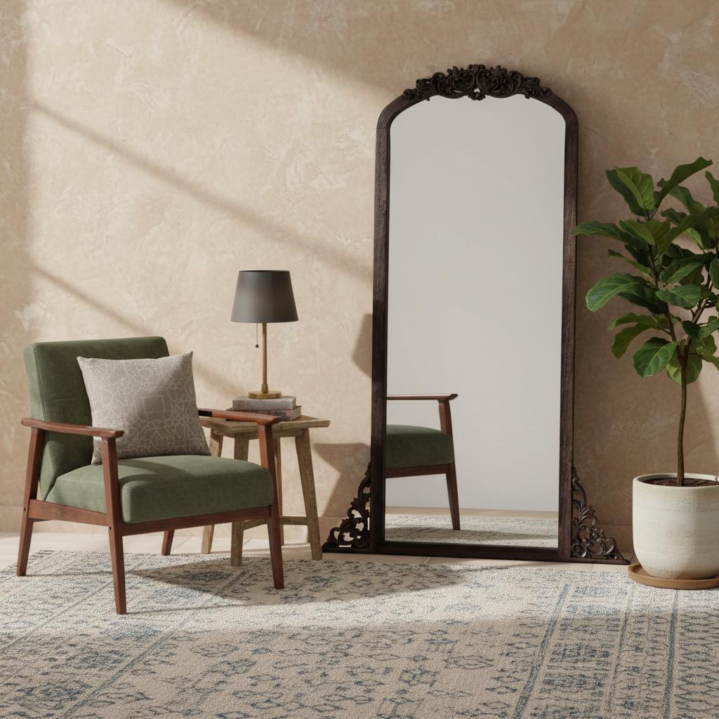 67 Inch Brown Solid Wood Framed Full Length Mirror
