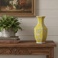 14 Yellow And White Chinoiserie Floral Porcelain Table Vase
