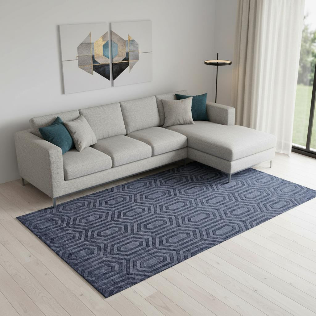 8 X 10 Blue Geometric Hand Woven Area Rug