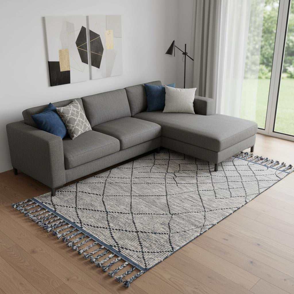 6 X 9 Taupe Wool Geometric Hand Knotted Area Rug