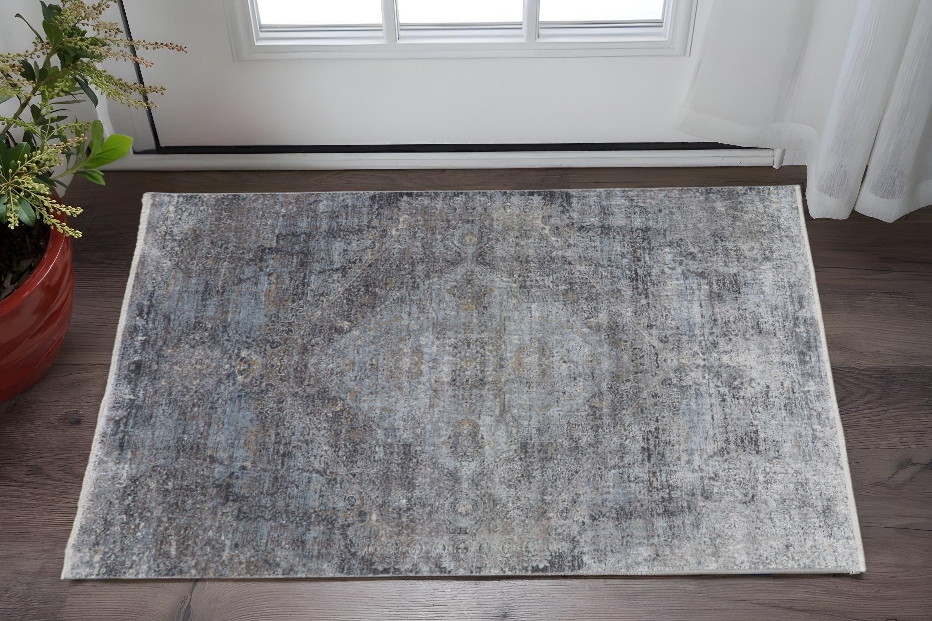 2' X 3' Gray Abstract Distressed Area Rug