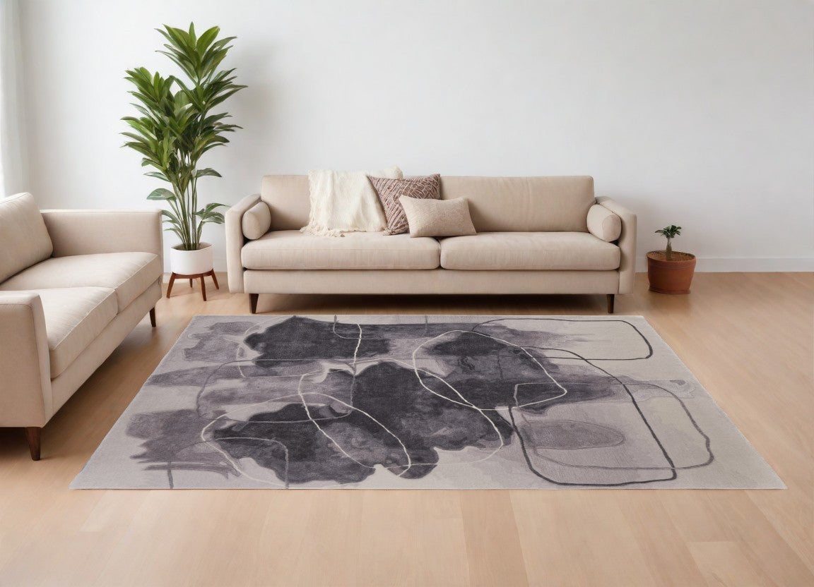 8' X 10' Gray and Ivory Abstract Hand Tufted Area Rug