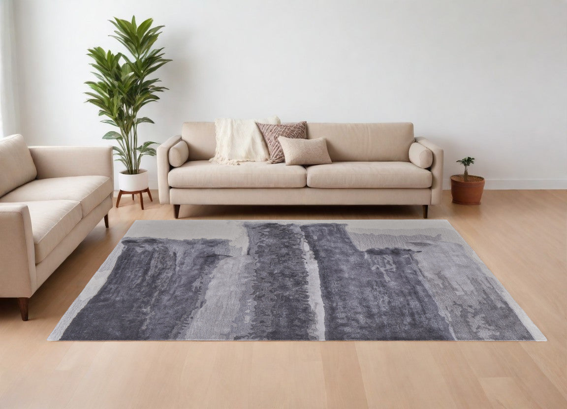8' X 10' Dark Gray and Ivory Abstract Hand Tufted Area Rug