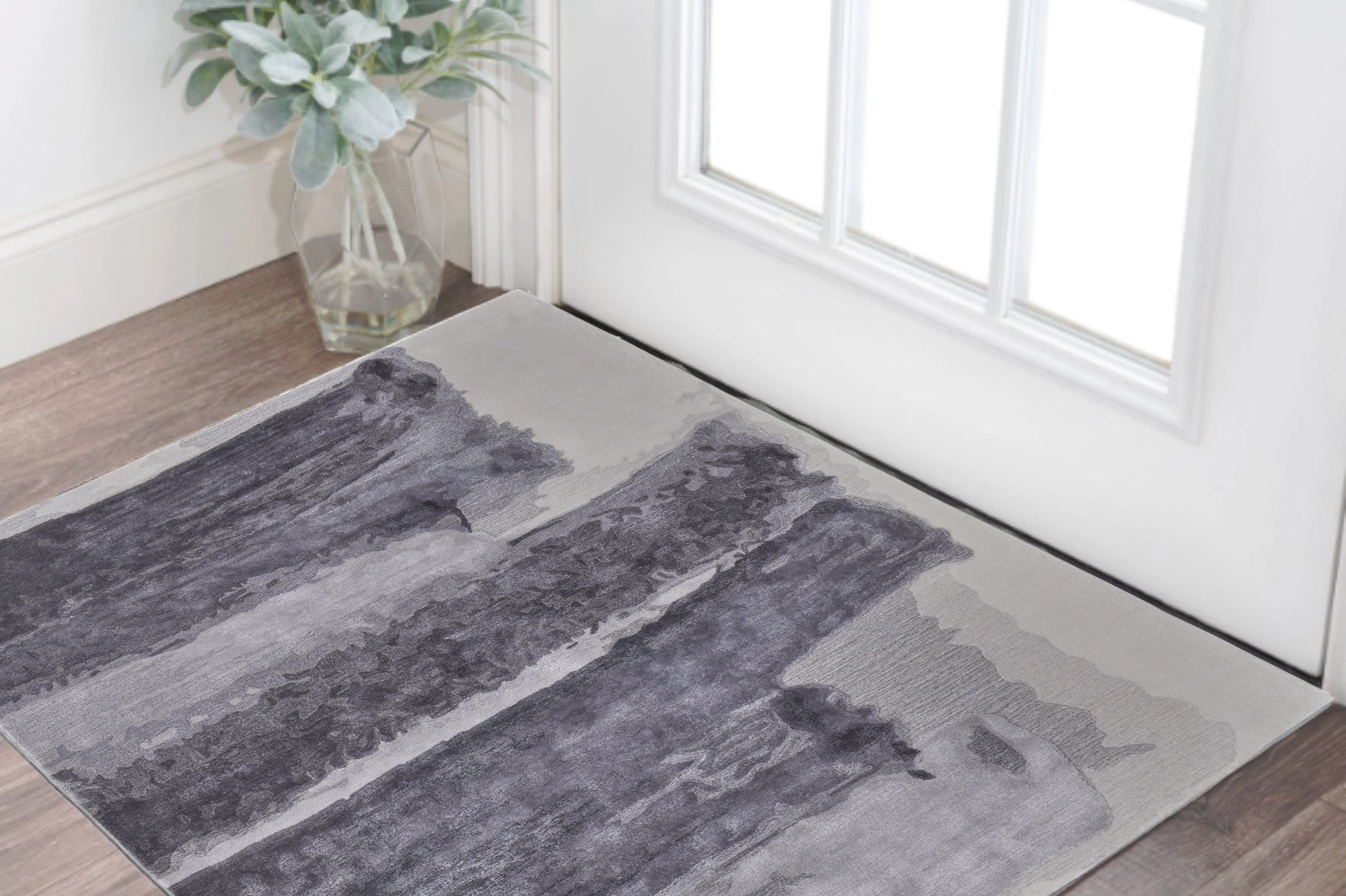 2' X 3' Dark Gray and Ivory Abstract Hand Tufted Area Rug