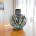 11'' Blue Beige And Brown Abstract Wavy Ceramic Table Vase