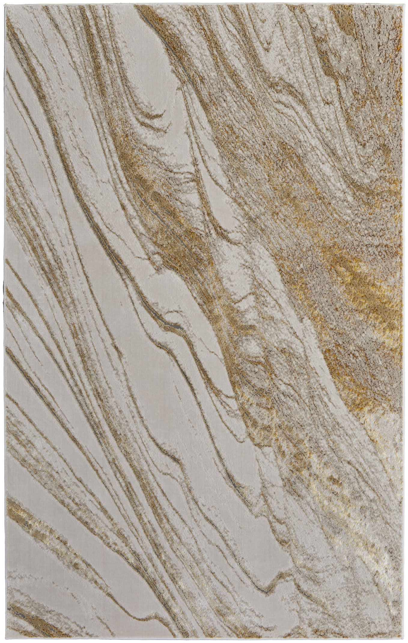 4' X 6' Ivory Brown and Gold Abstract Power Loom Area Rug