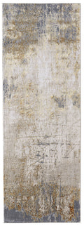 8' Ivory Gray and Brown Abstract Power Loom Worn Faded Runner Rug