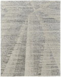 6' X 9' Ivory and Gray Abstract Hand Knotted Worn Faded Area Rug