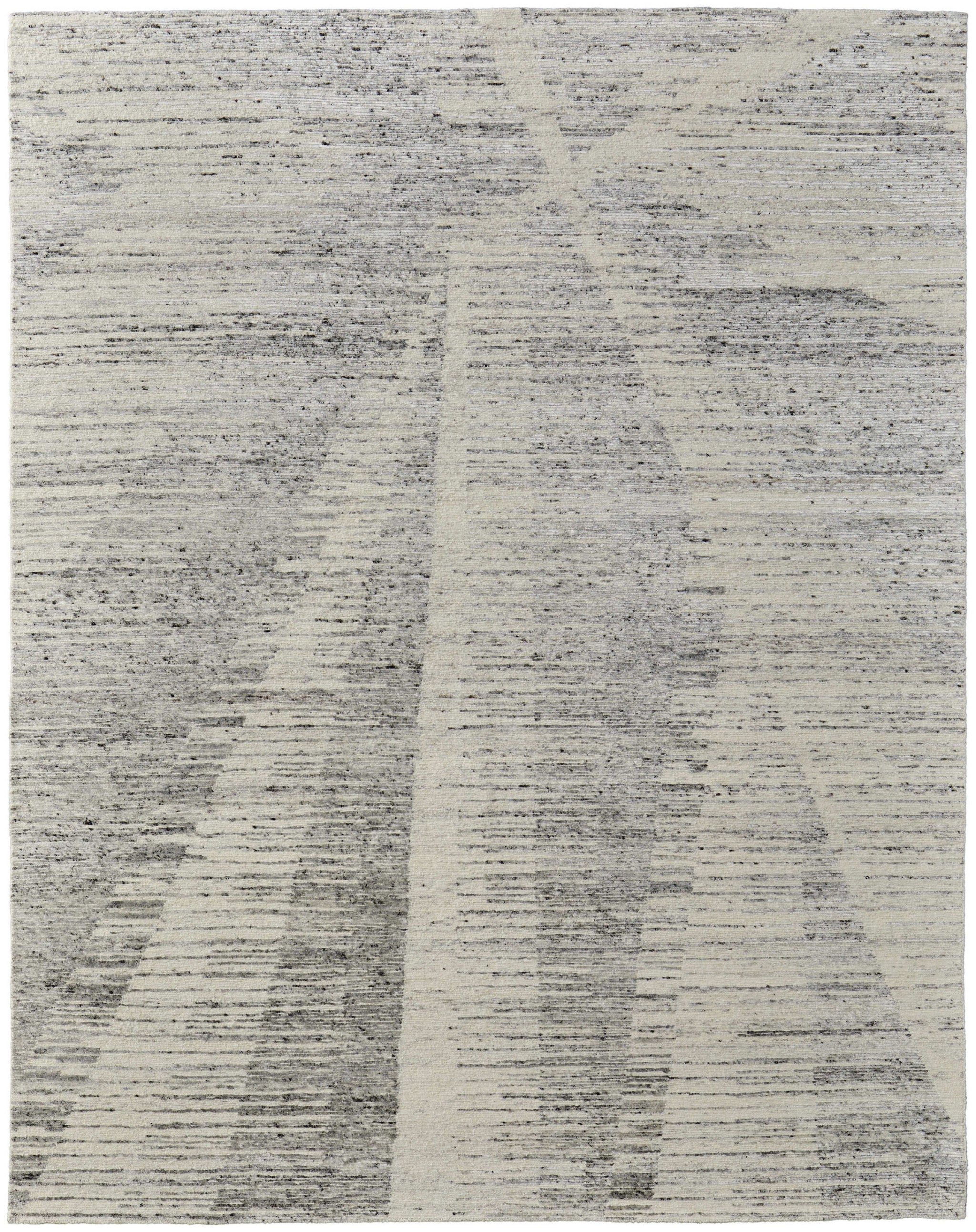6' X 9' Ivory and Gray Abstract Hand Knotted Worn Faded Area Rug