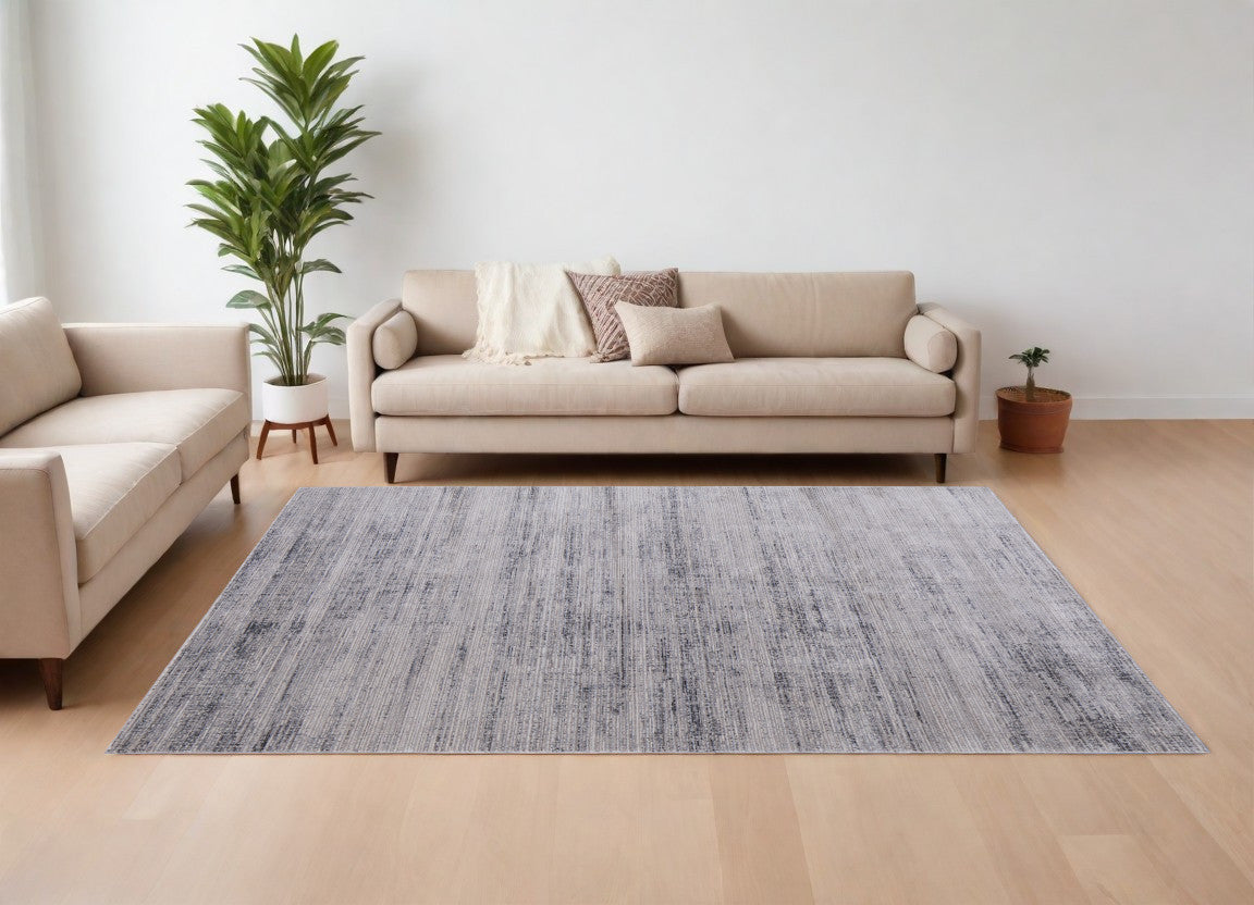 9' X 13' Gray and Ivory Power Loom Area Rug