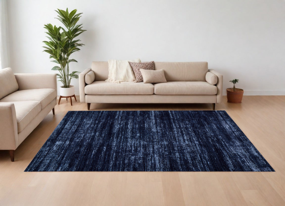7' X 10' Black and Blue Power Loom Area Rug