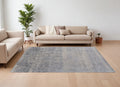 10' X 14' Gray Ivory and Blue Abstract Hand Woven Worn Faded Area Rug