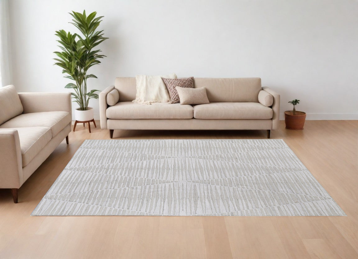 8' X 10' Ivory Geometric Hand Woven Area Rug