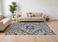 8 X 10 Gray Blue and Ivory Oriental Power Loom Area Rug