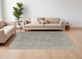 6' X 9' Gray and Blue Wool Floral Hand Knotted Area Rug