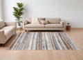 10' X 14' Ivory Blue and Brown Striped Power Loom Area Rug