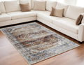 5' X 8' Ivory Red and Blue Abstract Power Loom Worn Faded Area Rug