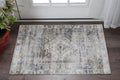 2' X 3' Gray Blue and Red Abstract Power Loom Worn Faded Area Rug