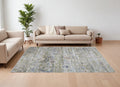 8' X 10' Ivory Green and Blue Floral Power Loom Worn Faded Area Rug