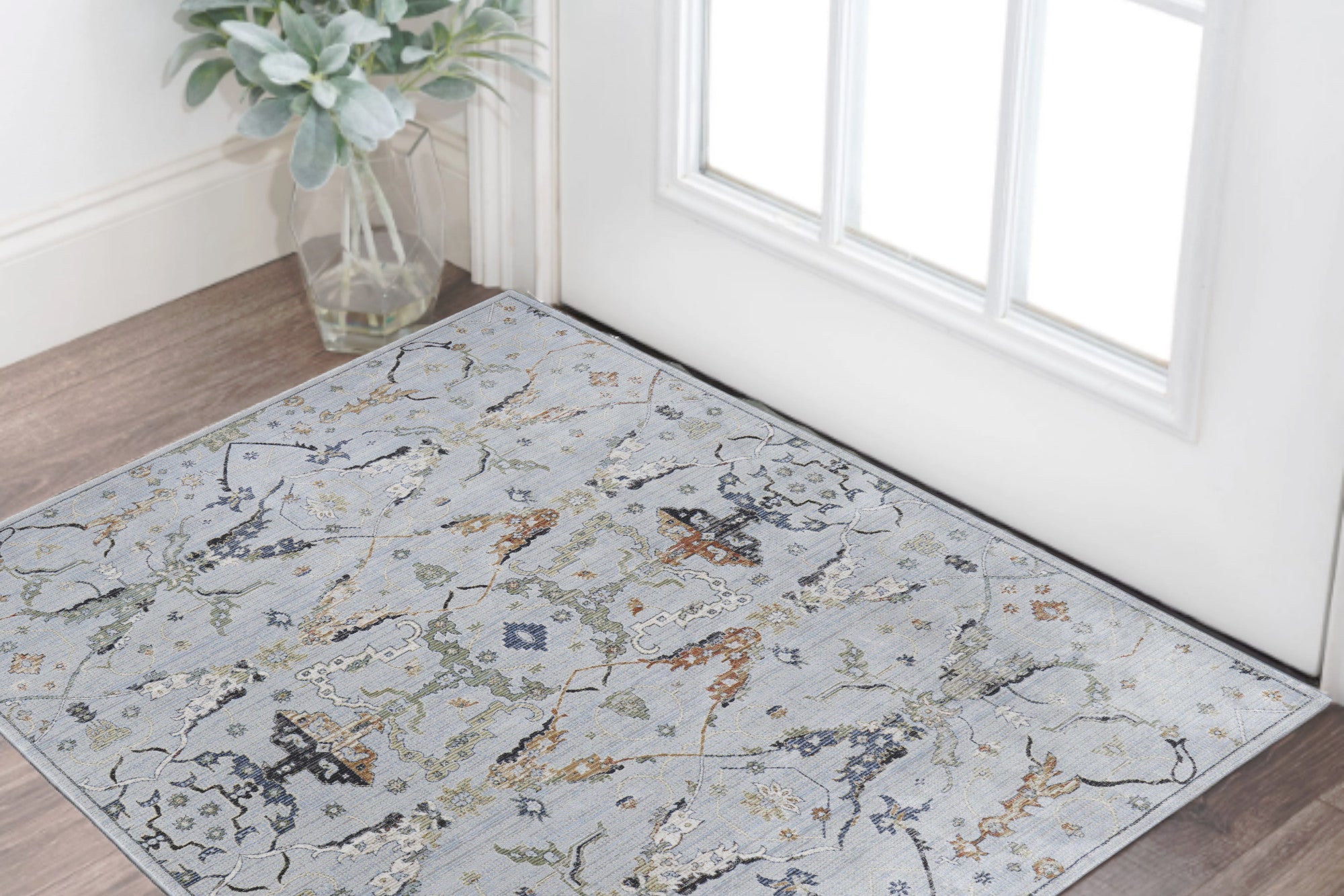 2' X 3' Gray Blue and Green Floral Power Loom Area Rug