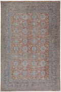 8' X 10' Blue and Red Oriental Power Loom Worn Faded Area Rug With Fringe