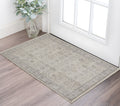 2' X 3' Gray and Ivory Oriental Power Loom Worn Faded Area Rug With Fringe