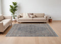 7' X 10' Gray Blue and Red Oriental Power Loom Worn Faded Area Rug With Fringe