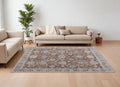 8' X 10' Red Blue and Ivory Floral Power Loom Worn Faded Area Rug With Fringe