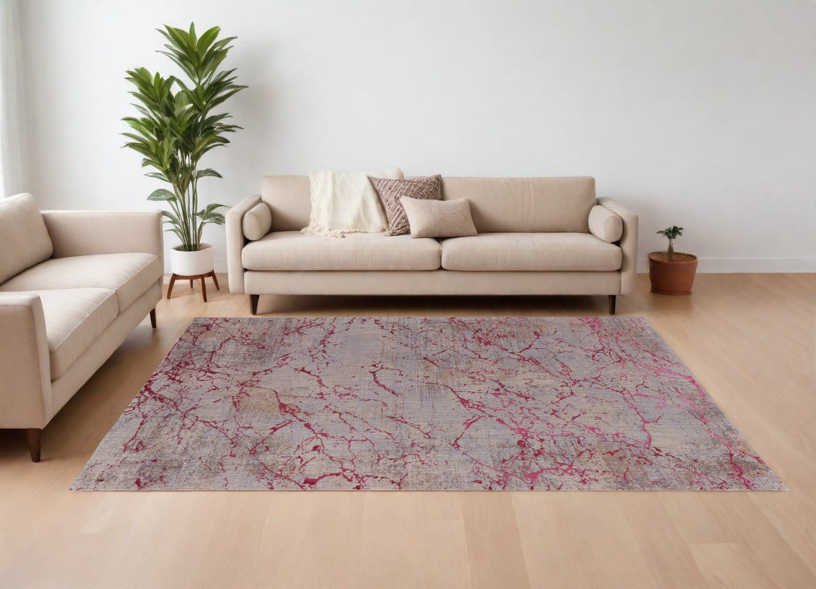 8' X 10' Pink Taupe and Gray Abstract Power Loom Area Rug