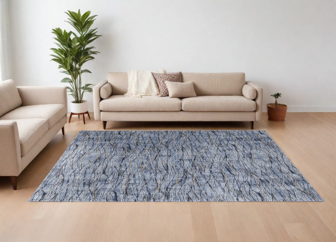 8' X 10' Blue Ivory and Tan Abstract Power Loom Area Rug