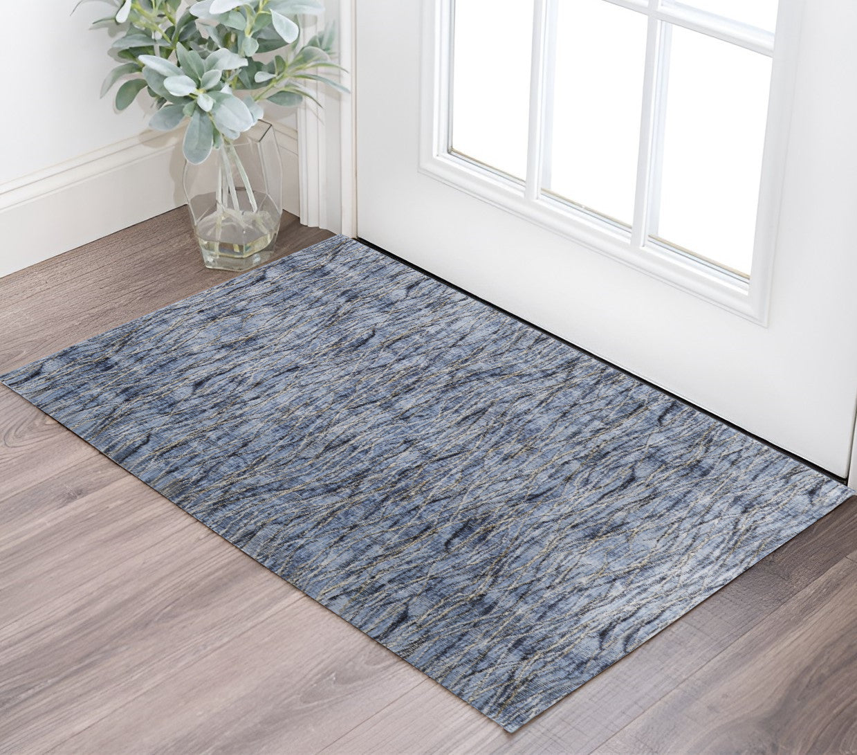 2' X 3' Blue Ivory and Tan Abstract Power Loom Area Rug