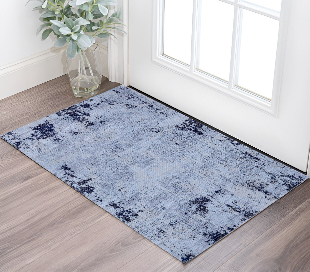 2' X 3' Light Blue and Black Abstract Power Loom Area Rug