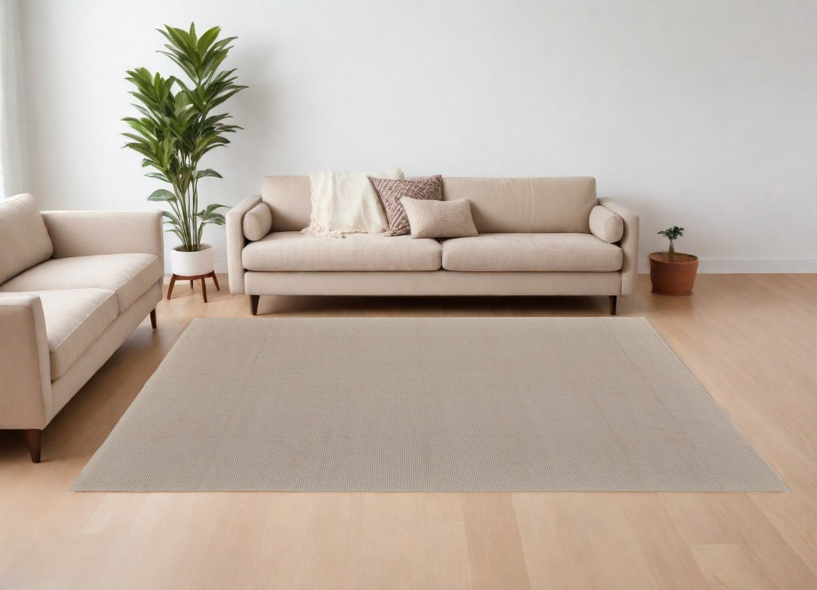 10' X 14' Ivory and Tan Hand Woven Area Rug