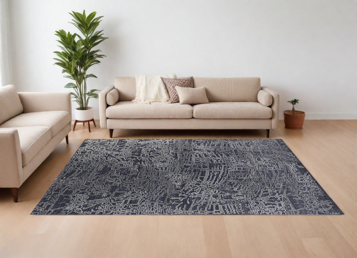 9' X 12' Black Gray and Ivory Abstract Hand Woven Area Rug
